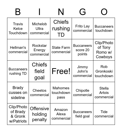 Enterprise Super Bowl Bingo!!! Bingo Card