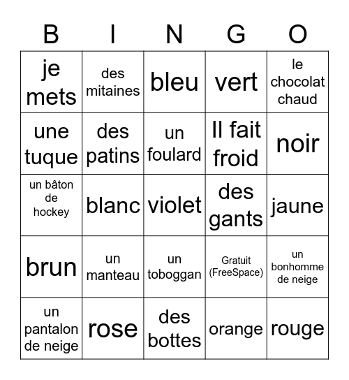 L'hiver Bingo Card