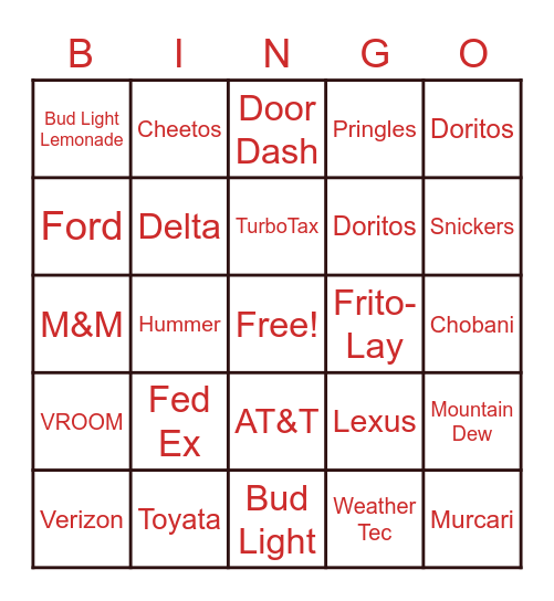 SUPER Bowl 2021  Bingo Card