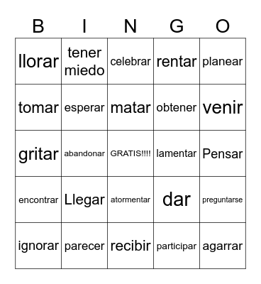 Loteria Verbs Bingo Card