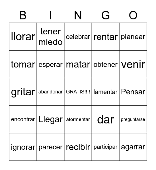 Loteria Verbs Bingo Card