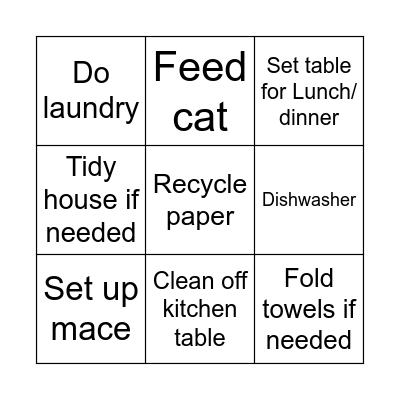 Today’s Routine Bingo Card