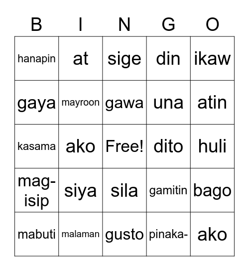 Tagalog Class 02.06.21 - #2 Bingo Card