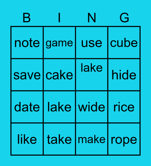 CVCe Bingo Card