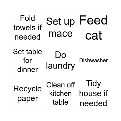 Monday Afternoon Bingo Card