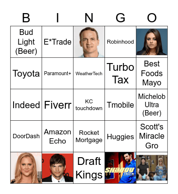 Super Bowl Commercial Bingo Card