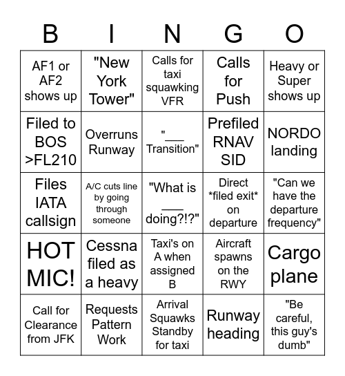 LaGuardia FNO Bingo Card