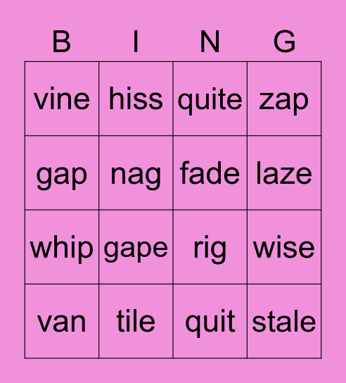 i-e & i, a-e & a Bingo Card
