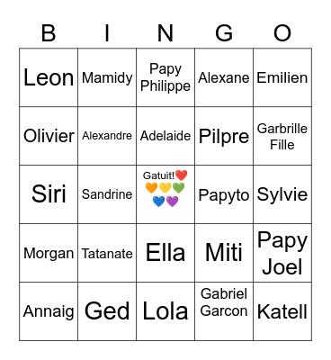 My family Card Bingo Card