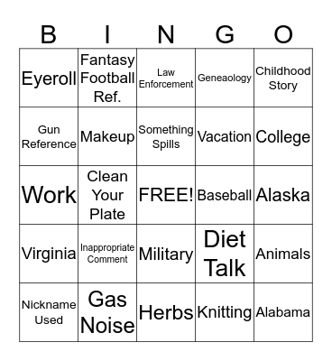 Sanford Family Bingo Card