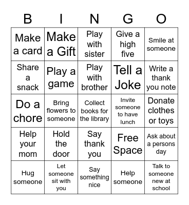 Acts of Kindness Bingo Card