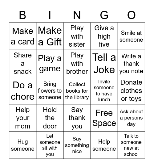 Acts of Kindness Bingo Card