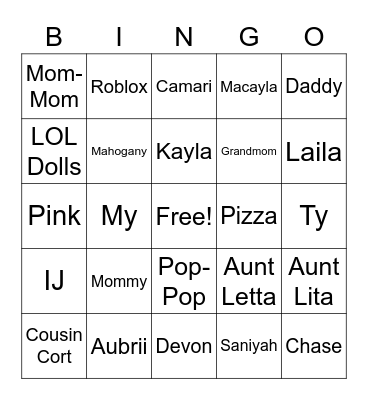 KAYLA'S 8TH BIRTHDAY Bingo Card