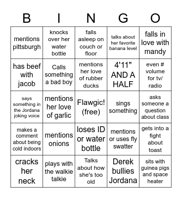 Jordana's Birthday!!! Bingo Card