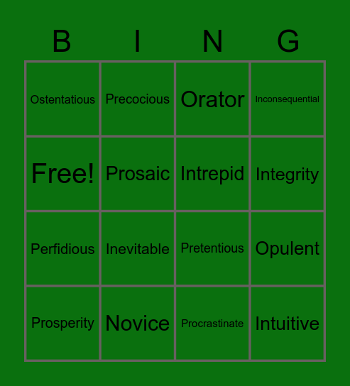 Vocab List #7 Bingo Card