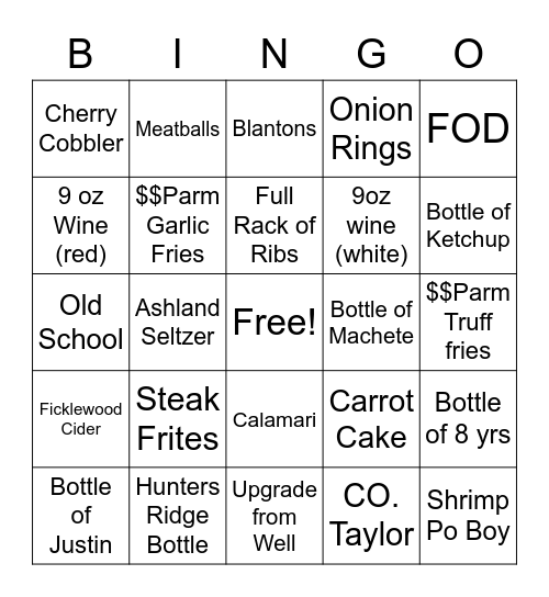 DINNER!! Bingo Card
