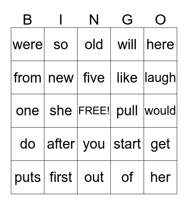 Unit 3.1  Bingo Card
