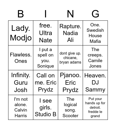 00's dance Bingo Card