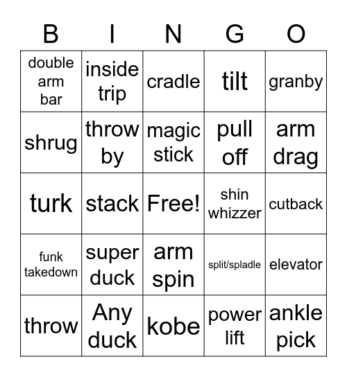 Wrestling Bingo Card