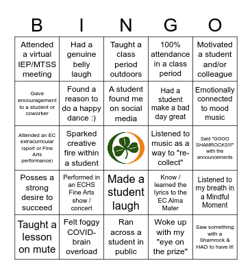 Fine Arts SEL COVID Bingo Card
