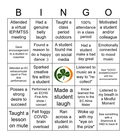 Fine Arts SEL COVID Bingo Card