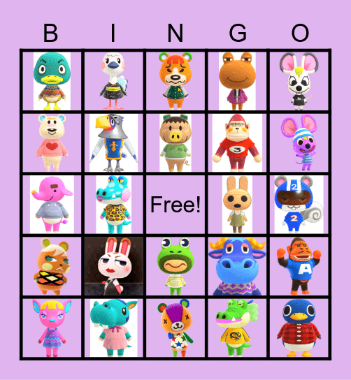 Animal crossing Bingo Card