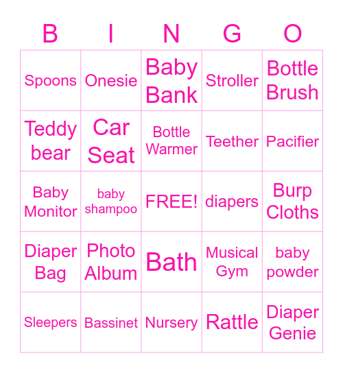 Tam's Baby Shower! Bingo Card