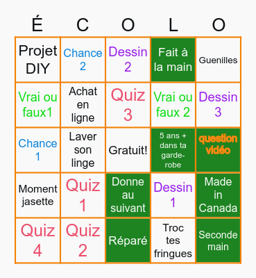 Verdir notre garde-robe! Bingo Card