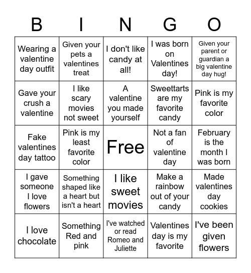 Valentine Day Bingo Card