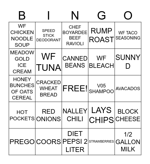 GROCERY BINGO Card