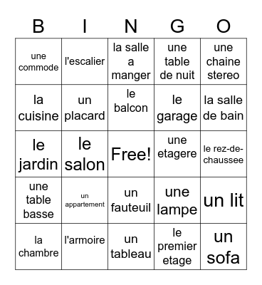 Chapitre 8, Vocabulaire 2 Bingo Card