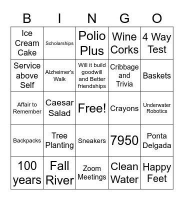 Fall River, MA Rotary Bingo Card