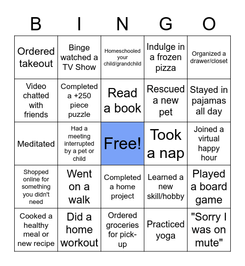 Quarantine Bingo Card