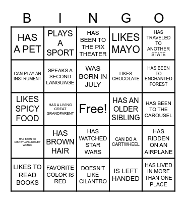 GET TO KNOW YOU BINGO Card