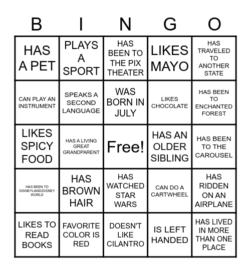 GET TO KNOW YOU BINGO Card