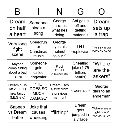 Manhunt BINGO Card