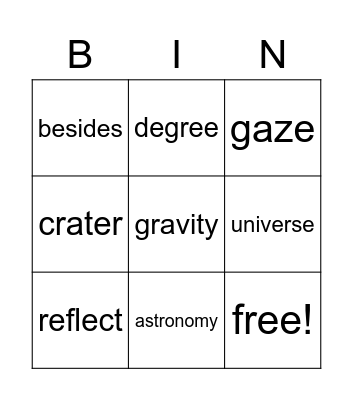 Vocabulary Bingo Card