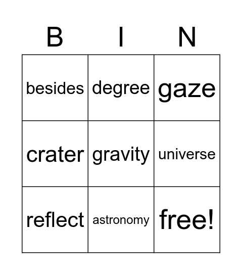 Vocabulary Bingo Card