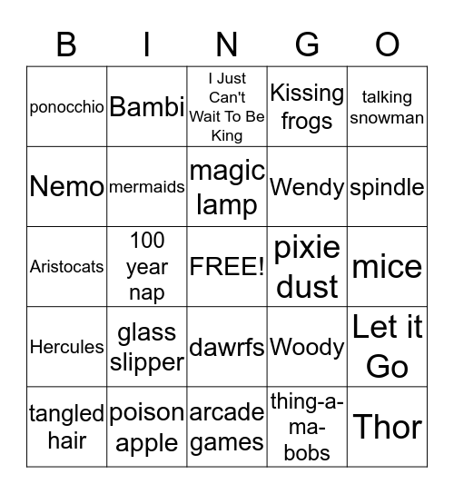 Disney Bingo Card