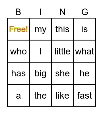 K Sight Words, Units 1-3 Bingo Card