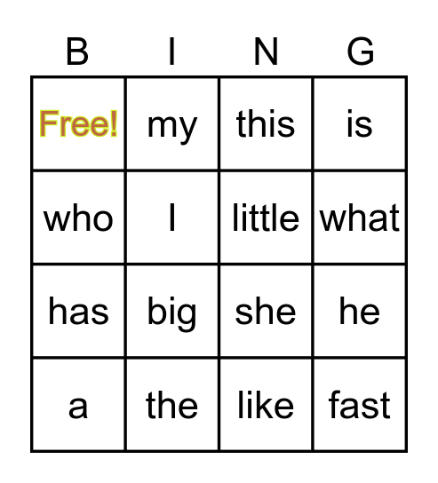 K Sight Words, Units 1-3 Bingo Card