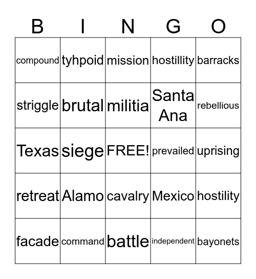 Battle of the ALAMO Bingo Card