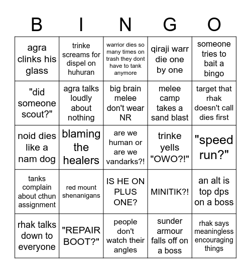 AQ40 bingo Card