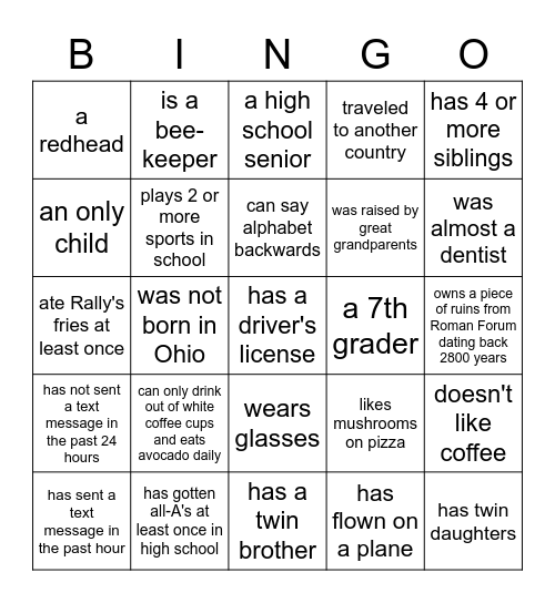 Get-to-Know Bingo Card