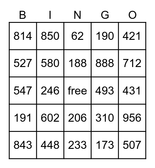 Los Números (0 al 999) Bingo Card