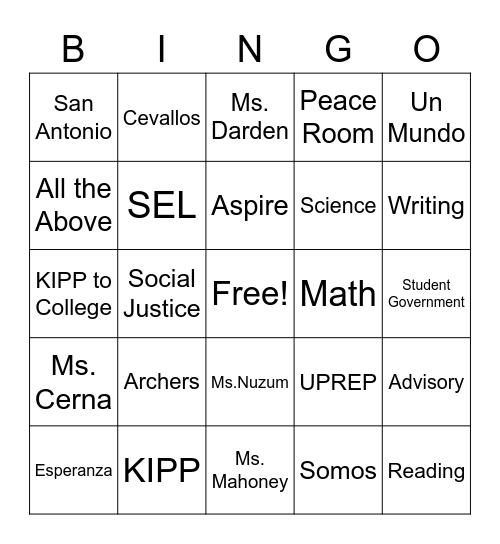 Aspire Bingo Card