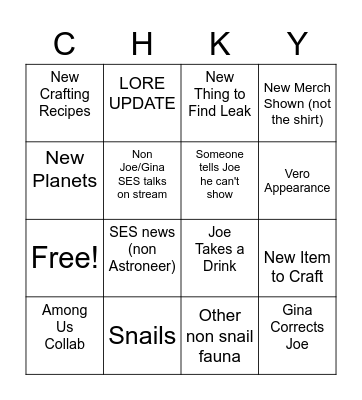 Astroneer Roadmap Bingo Card