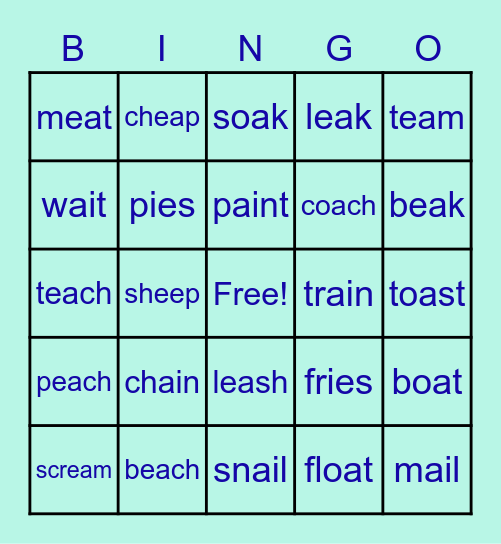 2 Vowels Walking Bingo Card