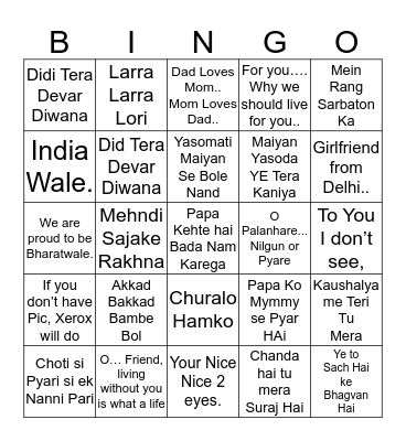Bhumi's  Baby Shower  Musical  Bingo Card