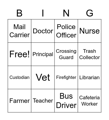 Roles in the Neighborhood Bingo Card